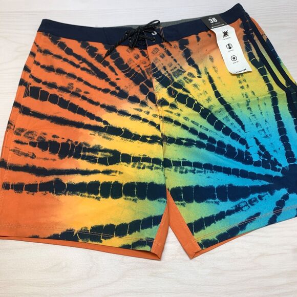 Hurley Mens Size 36 Phantom 18" Board Shorts Orange Tie Dye Stretch Quickdry NWT - Picture 1 of 7